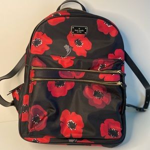 Large black Kate Spade with red poppies Backpack